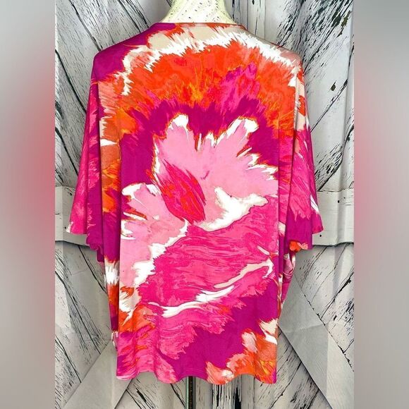 Natori Flowy Batwing Style Blouse Pink Abstract M - Picture 2 of 7